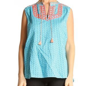J.Crew Patterned Sleeveless Top | Blue, Peach, & Neon Pink | 12